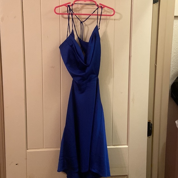Royal Blue Statin Homecoming Dress - Picture 2 of 3
